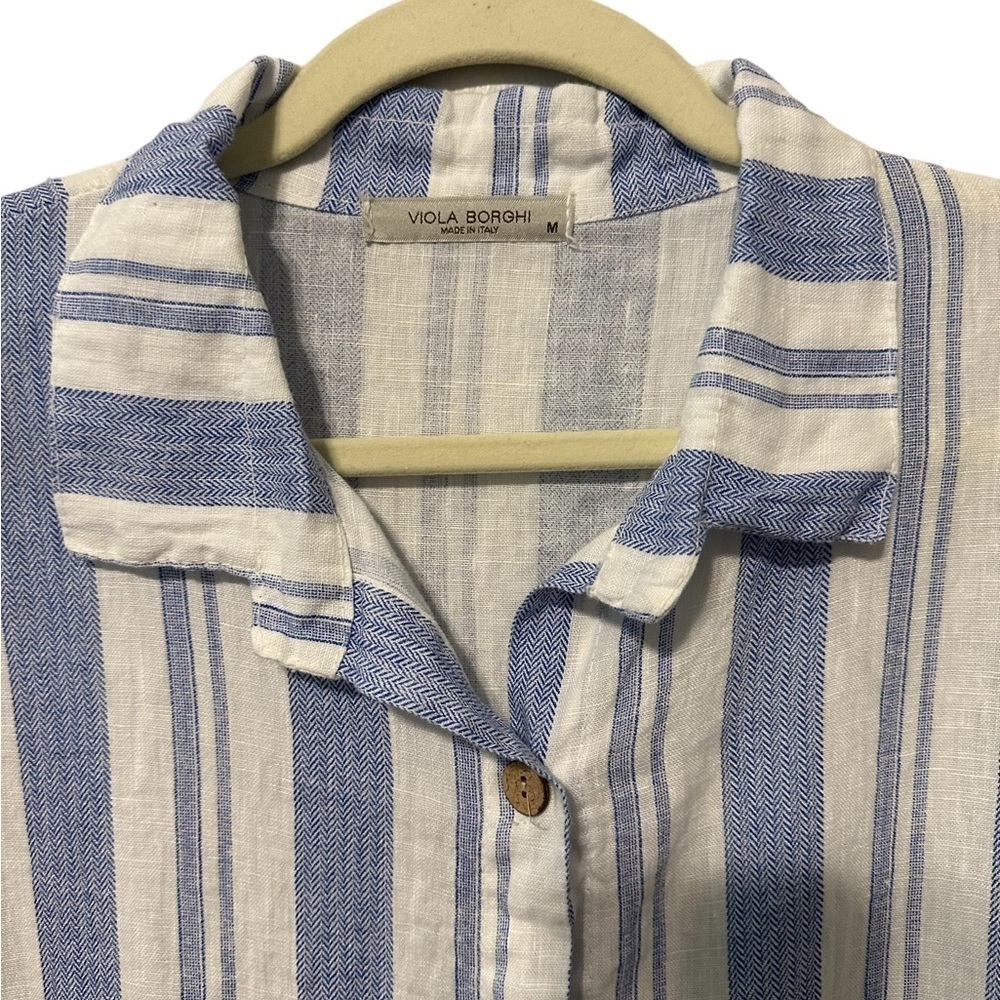 Viola Borghi 100% Linen Striped Blue White Medium Tunic Dress Classic Nautical - Picture 8 of 10